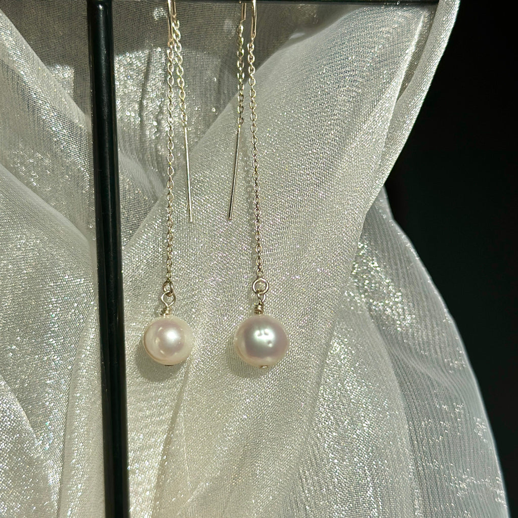 Pearl on Sterling Silver Threader Earrings